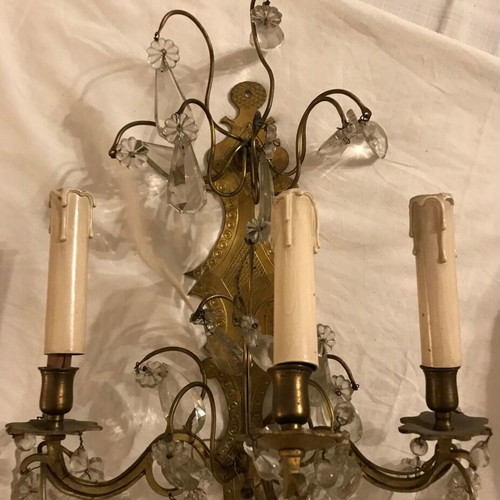 Louis XV style wall lights used with crystals set of 2
