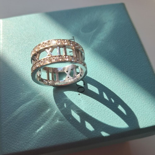 Tiffany & Co Atlas 18K white gold diamond openwork Roman numeral ring