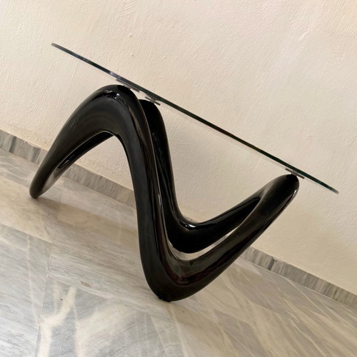 Modern glass coffee table with feather design 90x90 cm