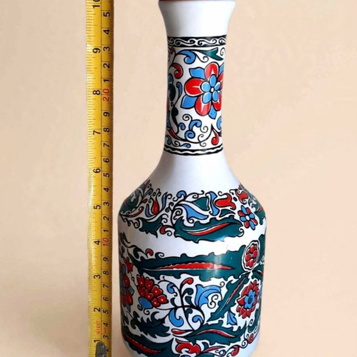 Metaxa vintage ceramic bottle 1970s Iznik floral with wooden stopper
