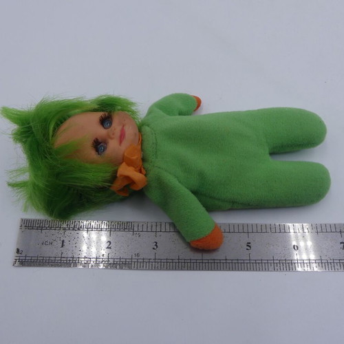 GIG El Greco doll 70s/80s with green hair and uniform used, 18 cm