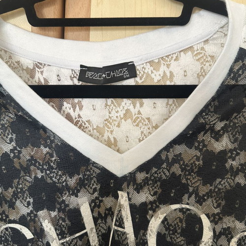 Peace And Chaos lace short sleeve blouse, black and white, S/M