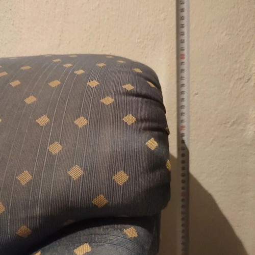 Armchair used, blue jacquard fabric with wooden frame 90x90x80 cm