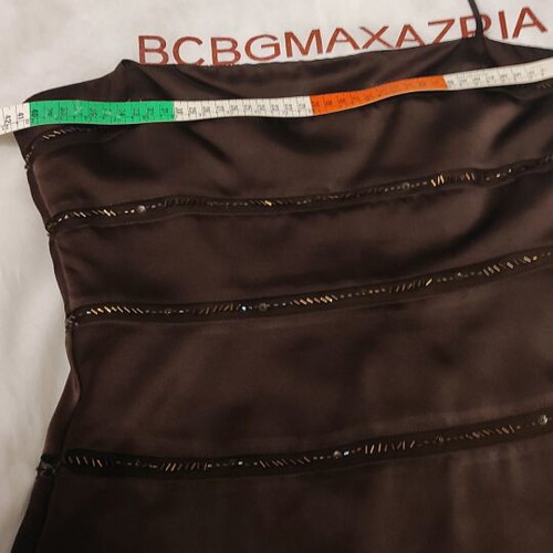 bcbg maxazria evening dress in a fitted midi line in brown (summer)