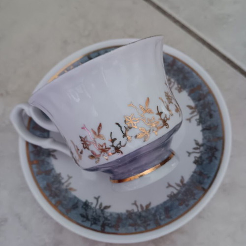 Small cup with saucer used, porcelain