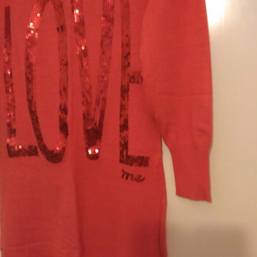 Red dress used with LOVE sequins, viscose
