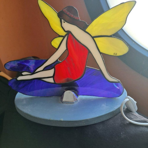 Fairy lamp like new handmade with stained glass