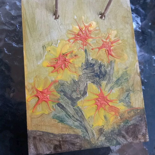 Wooden handmade bag new with painting by K.Kartsonaki