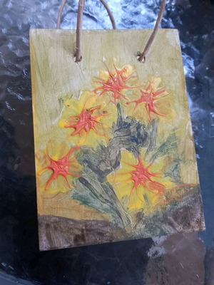 Wooden handmade bag new with painting by K.Kartsonaki