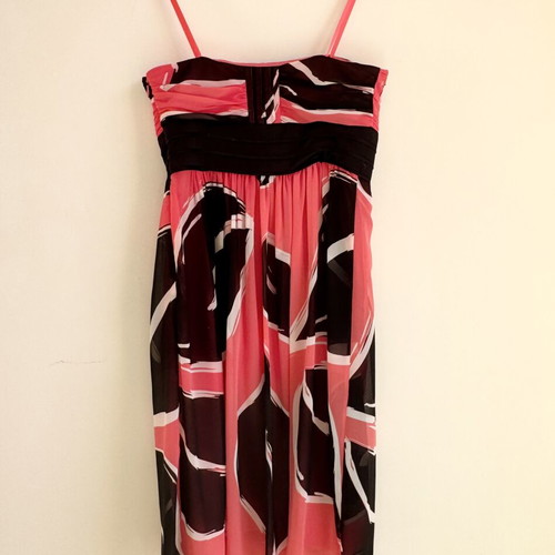 Alain Manoukian Y2K Strapless Spaghetti Straps Cocktail Dress S Pink Black