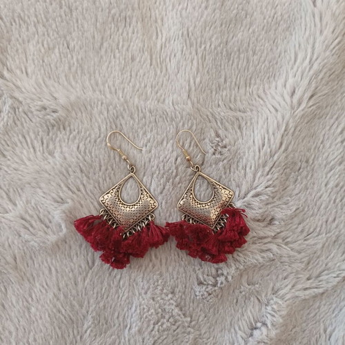 Dangling earrings like new, red and silver