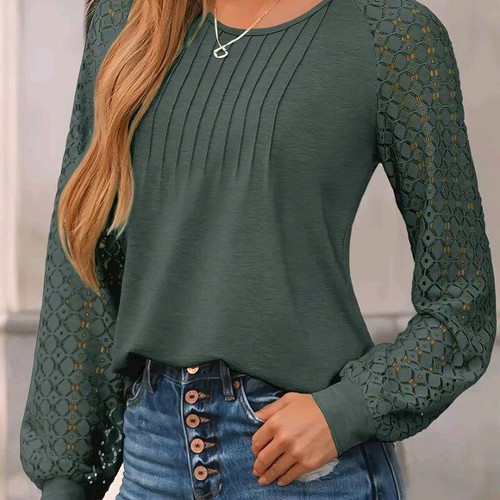 Women's khaki blouse new with lace sleeves XL