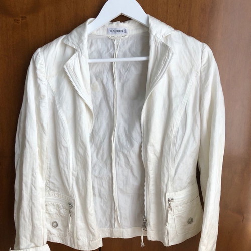 Hauber white satin spring women's jacket used size M