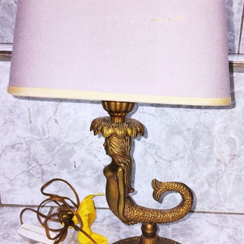 Vintage table lamp mermaid solid brass used