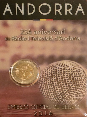 Ανδόρα 2 ευρώ 2016 καινούργιο, 25η επέτειος ραδιοτηλεόρασης