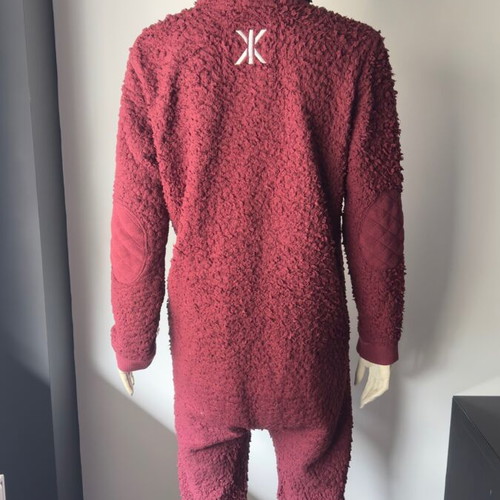 Onepiece unisex jumpsuit used burgundy fleece with hood size S