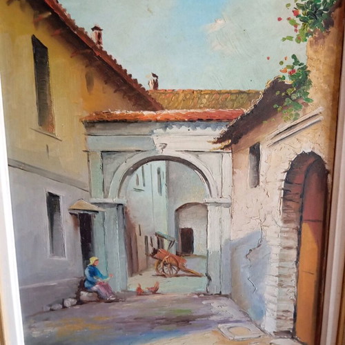 Painting oil painting refurbished with street scene