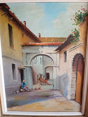 Painting oil painting refurbished with street scene