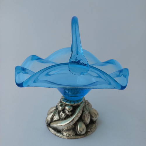 Murano vintage glass fondantière like new with silver-plated base