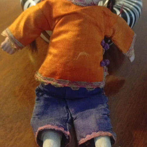 Chinese doll with traditional silk costume 1920s used