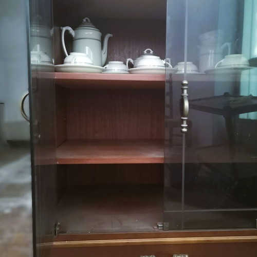 TV cabinet-vitrine 1970s used, solid wood with rotating base
