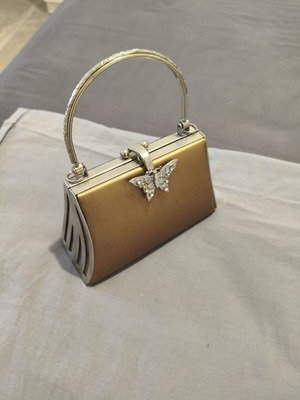Clutch evening bag new, bronze gold with butterfly detail