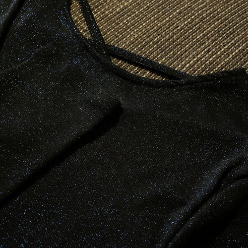 Elegant long-sleeve black blue glitter dress like new