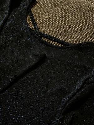 Elegant long-sleeve black blue glitter dress like new
