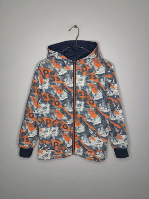 Παιδικό μπουφάν διπλής όψης για αγόρι 8-10 ετών σαν καινούργιο, μπλε και πολύχρωμο