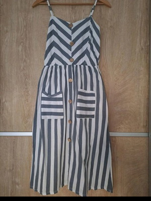 Midi summer dress like new, white and grey