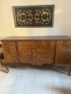 Four-door walnut wood buffet with bronze handles
