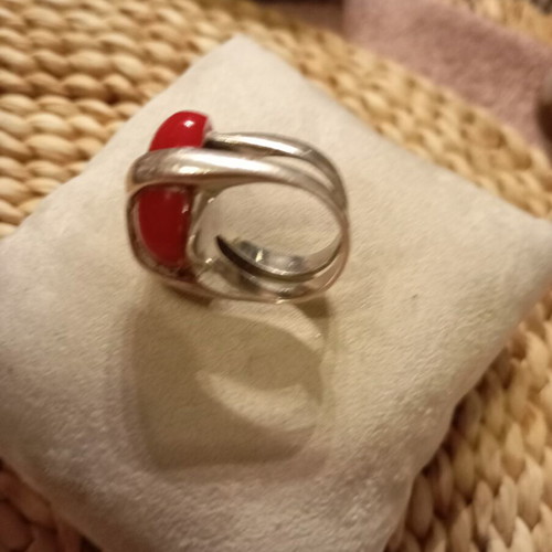 Silver ring size 16 with natural stone, used, 950 hallmark