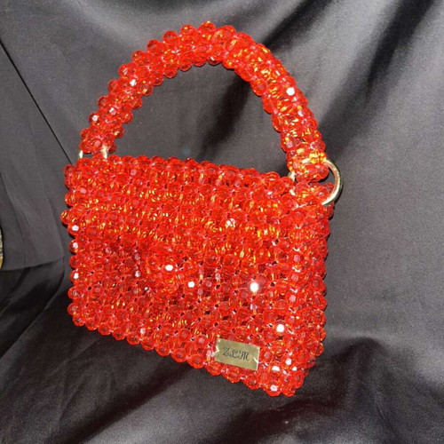 Handmade beaded bag red, new, handheld