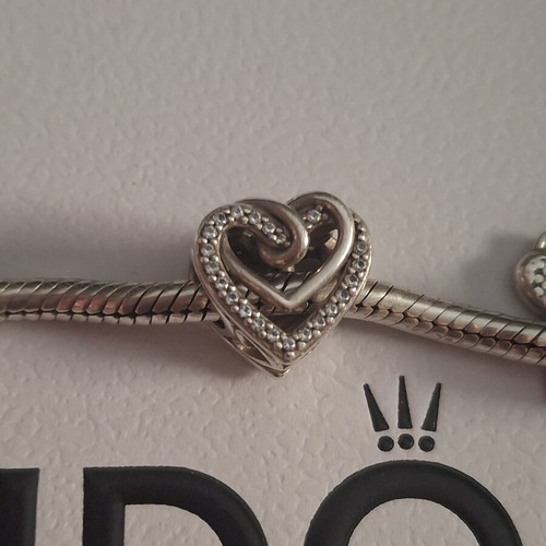 Pandora charm heart with linked hearts decorated with zircon stones, like new