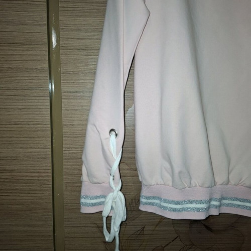 Coocu women's sweatshirt used, pink with lurex stripes on sleeves