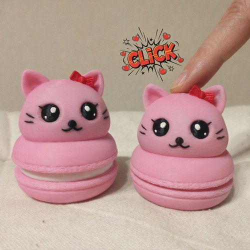 Pink Macaron Cat 3D printed stress clicker new