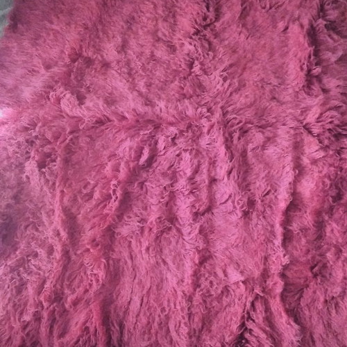 Wool handmade flokati rug used, red, 2.25x1.86 m