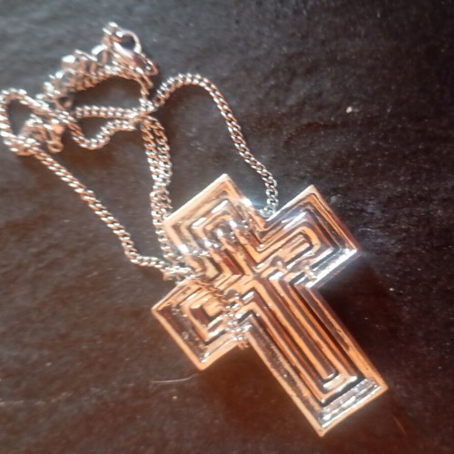 Necklace with cross used, missing some rhinestones
