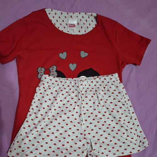 Summer pajamas set like new, cotton, size L, red
