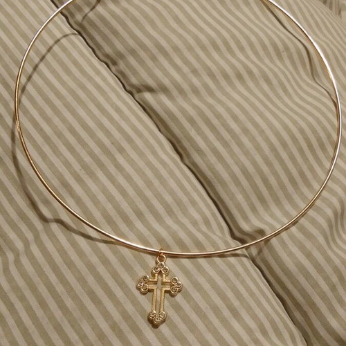 Handmade choker necklace with gold cross new