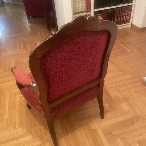 Two Louis Quatorze armchairs and two chairs used, carved walnut wood, handmade