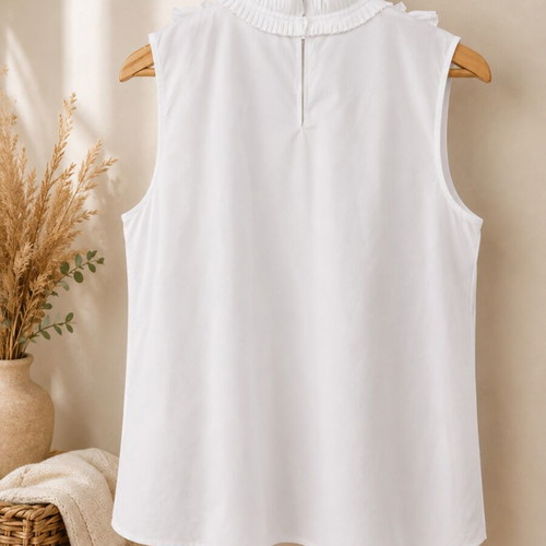Pinko white sleeveless blouse with ruffles, size L, new