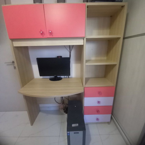Children's desk with bookshelf, drawers and storage