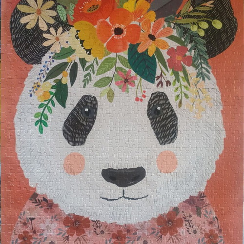 Heye puzzle 1000 pieces used, Floral Friends Cuddly Panda