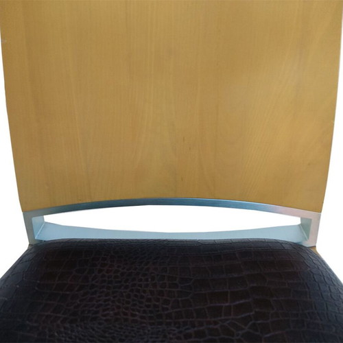 Dining chairs used, pack of 6, natural color, wood with leatherette and metal detail