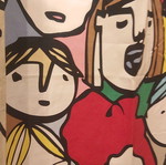Κουρτίνες IKEA Gulvi Faces σετ 2 σαν καινούργιο, vintage pop-art ύφασμα