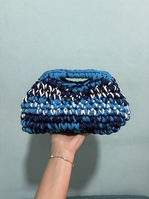 Crochet Clutch Bag handmade, new, white and blue