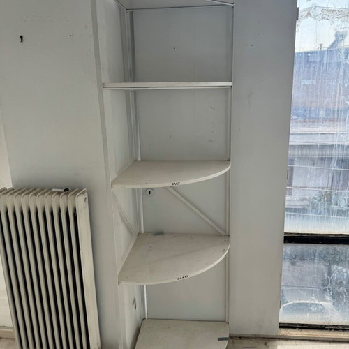 Shelf used with metal frame and wooden shelves