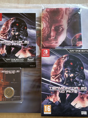 Terminator 2D No Fate Day One Edition Nintendo Switch collector's box and collectibles