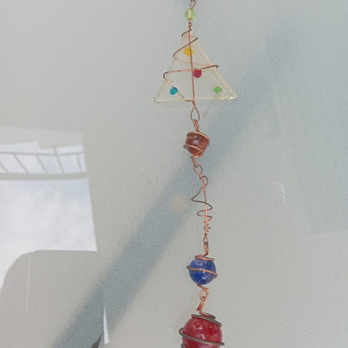 Handmade hot air balloon pendant with copper and glass used